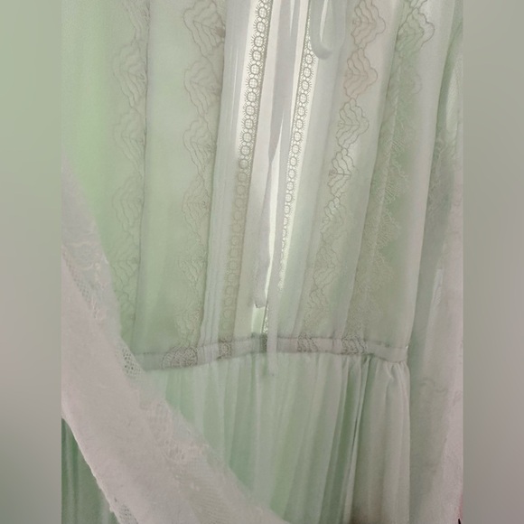 Self-Portrait Mint Chiffon and Fine Lace Pleated Dress - Picture 6 of 13